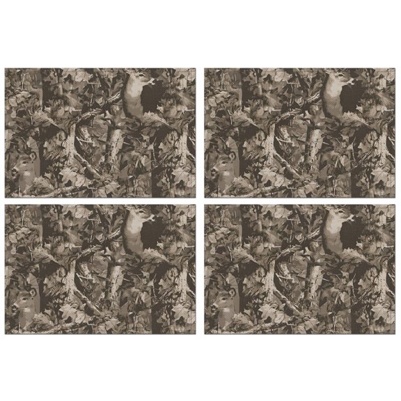 Brown Camo Deer Tree Pattern Summer Placemats Table Placemats Set Of 4-Linen Kitchen Washable Placemats Table Mats 11.8"x17.7" Non-Slip Heat Resistant