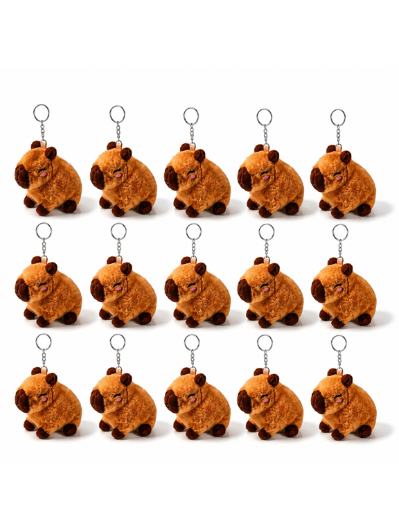 Brown Capybara Stuffed Animal Keychains, Set of 20 Mini Realistic Plush Ornaments