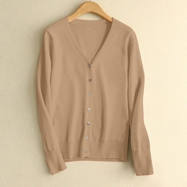 Brown Cardigan for Womens Solid Button Down Long Sleeve Classic V Neck Knit Cardigan Sweater Fall Trendy Outfits