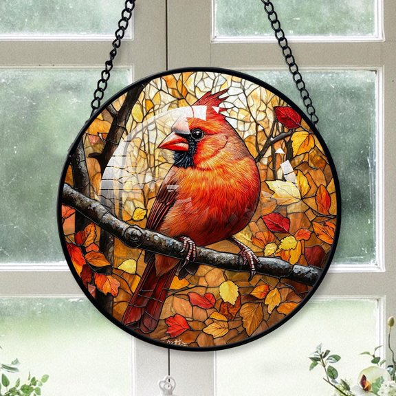 Brown Cardinal Stained Glass Suncatcher, Brown Cardinal, Brown Cardinal Decor, Christmas Stained Glass Suncatcher Decorations for Indoor, for Girls 9mgkfW