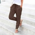 thumbnail image 1 of Brown Cargo Pants Womens Elastic Waist Pants Casual Trousers with Pockets Woman Pants Clearance, 1 of 6