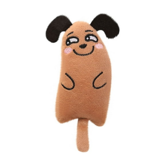 Brown Cartoon Cats Dog Shaped Plush Toy Gnaw Resistance Puppy Toy Cat Self Funny Grinding Teeth Cleaning Interactive Toy 4.1X2.2X1.4 Inches Brown