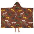thumbnail image 1 of Brown Cartoon Dinosaurs Fossils Pattern Hooded Bath Towel，50"x30" for Ages 3 To 12 Kids, Quick Dry Lightweight Soft Microfiber Hood Beach Towel Cover Up for Kids, 1 of 7