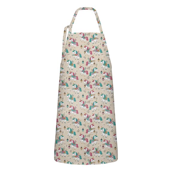 Brown Cartoon Unicorn Lantern Pattern Apron-Garden Aprons for Women with Pockets-Cotton Linen Waterproof Kitchen Cooking Gardening Aprons Adjustable for Kitchen,Cooking,BBQ and Salon 33x27 Inch