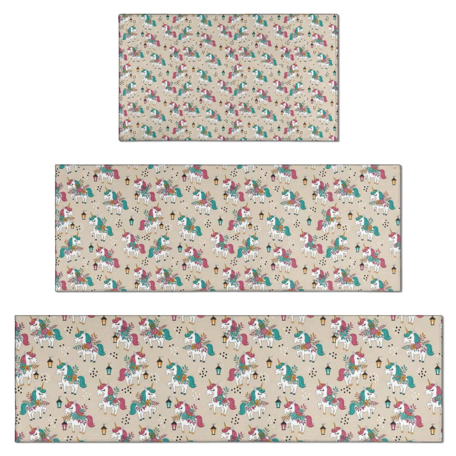 Brown Cartoon Unicorn Lantern Pattern Kitchen Rugs Sets Of 3,Kitchen ...