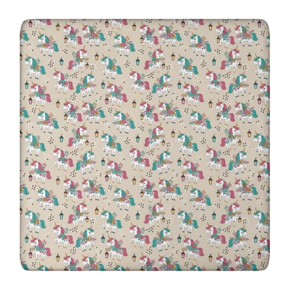 Brown Cartoon Unicorn Lantern Pattern Square Fitted Tablecloth with Elastic Edge,Square Table Cover,Washable Elastic Table Cover for Home Kitchen Party Decor 36"x36"
