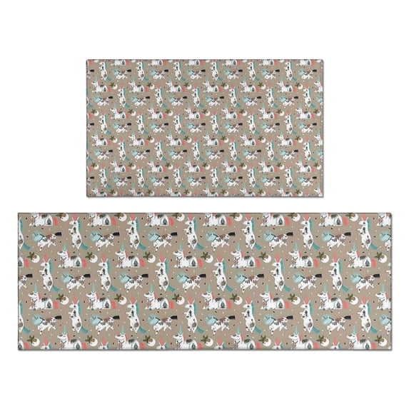Brown Cartoon Unicorn Pattern Kitchen Rugs Sets Of 2,Anti Fatigue Kitchen Mat Rugs Non Slip Washable,Decorative Kitchen Floor Mats for Kitchen,Sink,Laundry,17"x30"+17"x47"