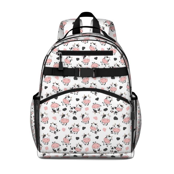 White Cow Heart Spot Pattern Backpack for School,Cute School Bag,Schoolbag with Adjustable Shoulder Straps & Padded Back,15.25"x11.5"x5.25"