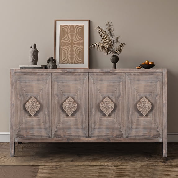 Brown Carved Door Handle Cabinet | Ideal for Hallway Use | High - grade MDF Construction | Simple 20 - minute Assembly