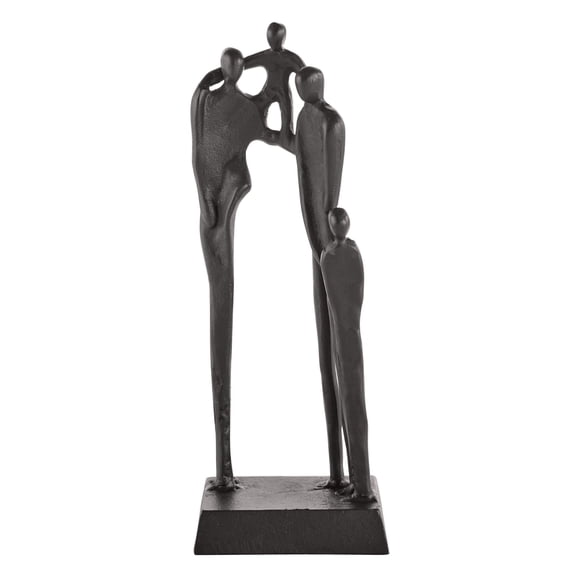 Brown Cast Iron Abstract Family of Four Together Sculpture - Tabletop Figurine For Desks, Accent Tables, or Shelves