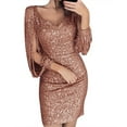 thumbnail image 1 of Brown Casual Dresses Solid Sequined Stitching Shining Club Sheath Long Sleeved Summer Dresses for Women 2024, 1 of 6