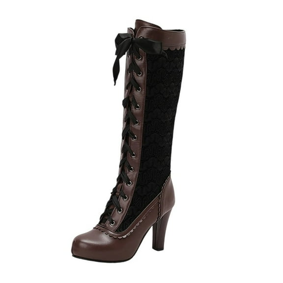 Brown Casual Winter Long Boots With High Heel And Knee Boots Detailing Comfortable For Women Pu Leather