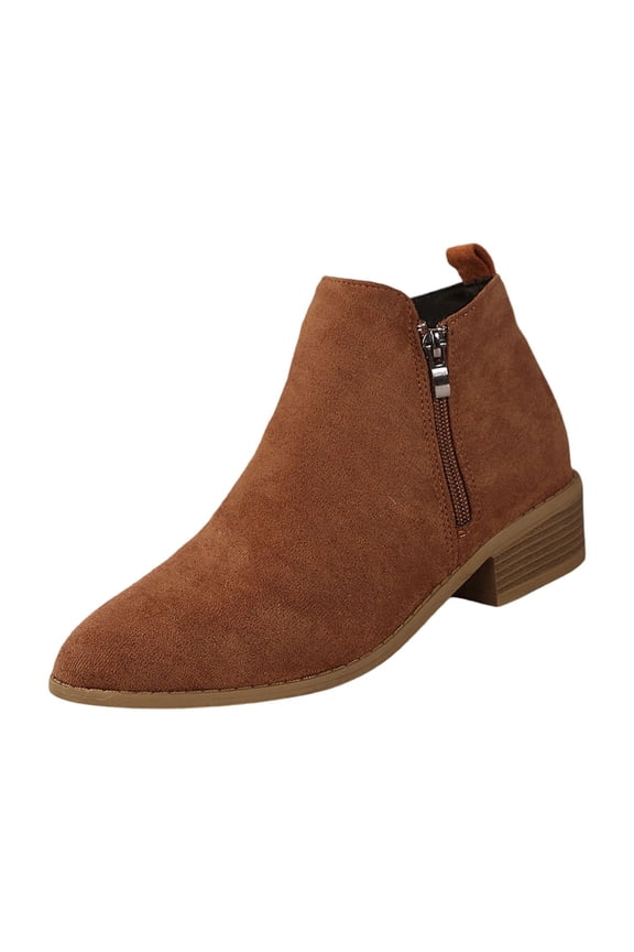 Brown Casual Women'S Plus Size Suede Short Boots Versatile Round Toe Fall Winter Comfortable Side Zipper Low Heel Ladies Ankle Boot