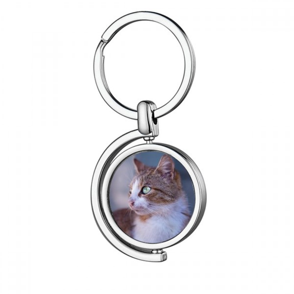 Brown Cat Animal Profile Stare Rotating Keychain Metal Keyring Holder