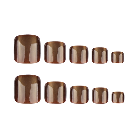 Brown Cat Eye Press on Toenails, Short Square Glossy Fake Toenails, 24 Count
