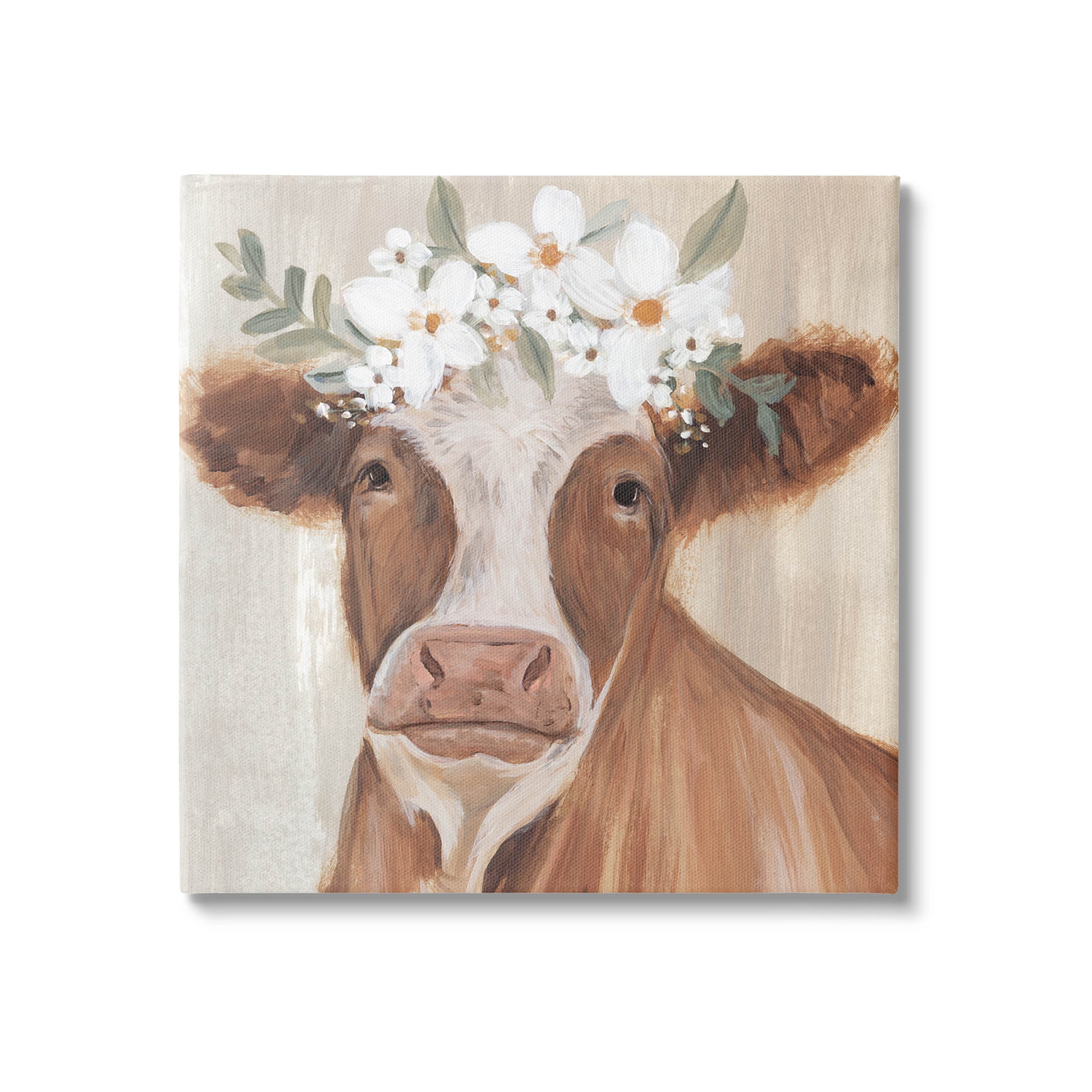 Brown Cattle Floral Bloom Crown Animals & Insects Graphic Art Gallery Wrapped Canvas Print Wall Art