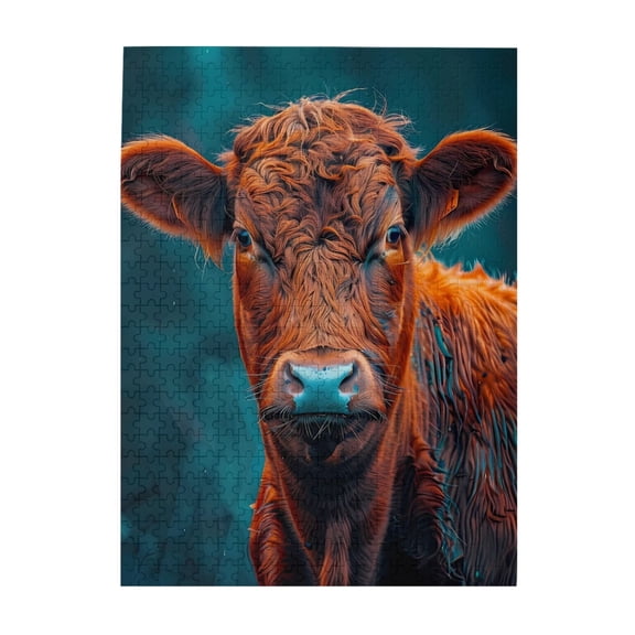 Brown Cattle Head Portrait 500-Piece Wooden Jigsaw Puzzle for Adults, Fun & Challenging Family Brain-Teaser, Perfect Home Decor & Gift