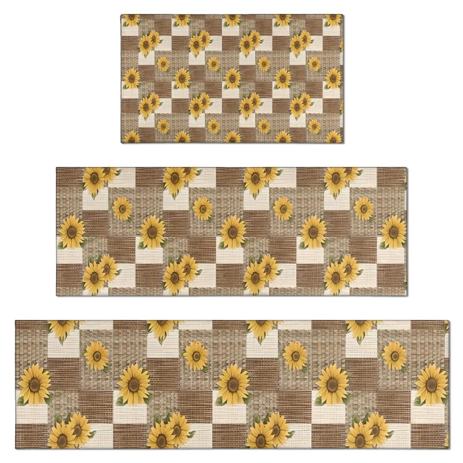 Sunflower Rugs For Kitchen Brown Checker Sunflower Pattern Kitchen Rugs Sets Of 3,Kitchen Runner ...