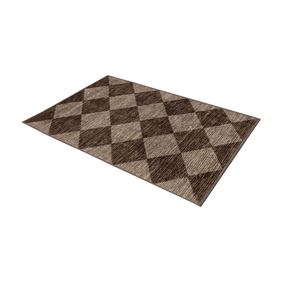 Brown Checkered Area Rug Non Sliped Diamonds Patterns Washable Low Pile Doormat For Entryway Kitchen