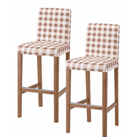 Brown Checkered Bar Stool Covers Set of 2, Farmhouse Buffalo Plaid Stretch Washable Bar Chair Covers with Backs, Removable Pub Counter Height Chair Cover for Kitchen Dining Room Cafe