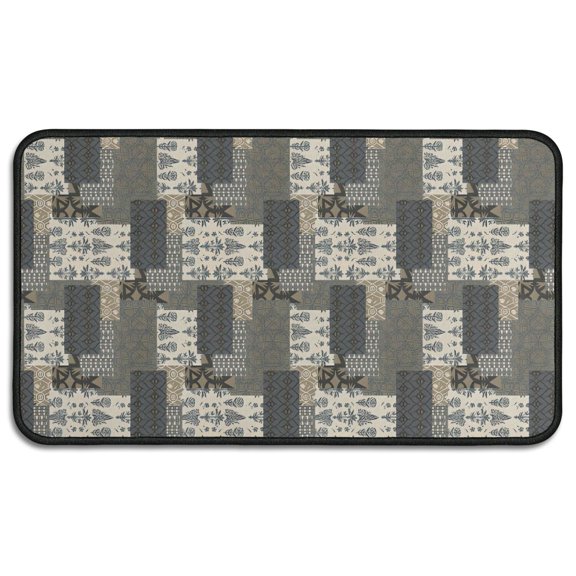 Brown Checkered Geometric and Floral Pattern Door Rugs,Washable Non Slip Door Mats Indoor,Decorative Door Mats,Entry Mat Indoor for Entrance,Bedroom,Kitchen,Bathroom,30"x17"