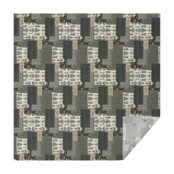 Brown Checkered Geometric and Floral Pattern Square Tablecloth,Waterproof Square Table Cover,Wipeable Spillproof Washable Table Cover for Home Kitchen Party Decor 52"x52"(132x132cm)