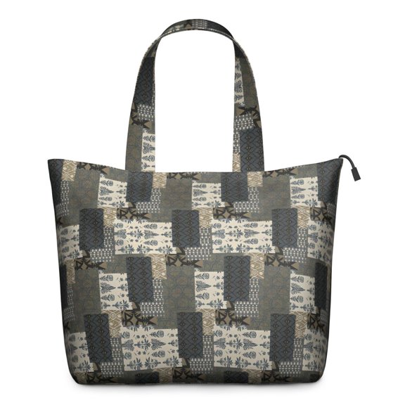 Brown Checkered Geometric and Floral Pattern Travel Tote Bags for Women Carry On,Large Weekender Bags for Women Travel,Multi Functional Duffle Bag for Work,Shopping,Sports