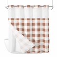 thumbnail image 1 of Brown Checkered No Hook Shower Curtain Waterproof, Bathroom Curtains with Snap in Liners and See Through Top Window, Farmhouse Buffalo Plaid Hotel Style Bathtub Curtains Shower 66"Wx72"L, 1 of 8