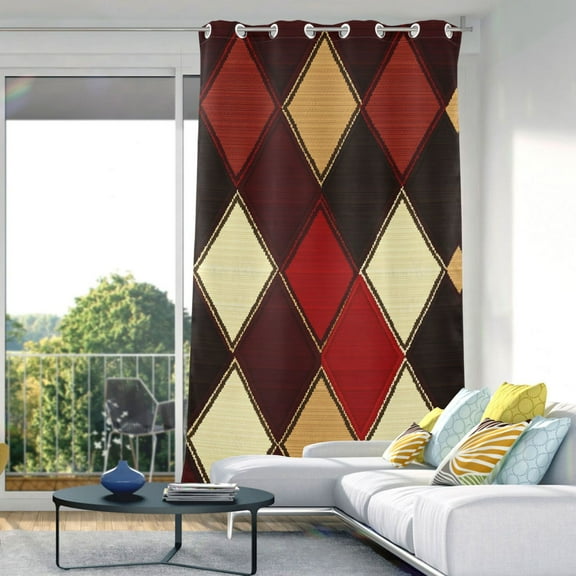 Brown Checkered Plaid Pattern Blackout Curtains 84"x52" Thermal Insulated Curtain 1 Panel
