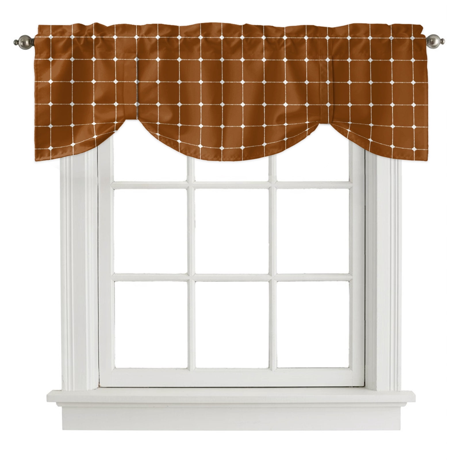 Brown Checkered Tie Up Valances Curtain, Modern Minimalist Geometric ...
