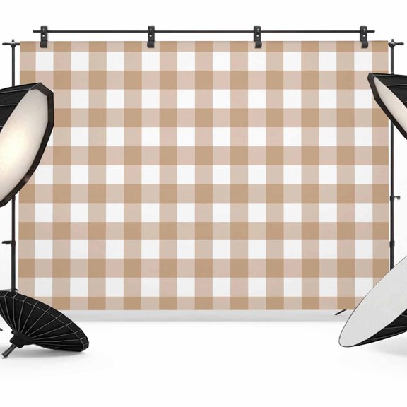 Brown Checks Backdrops for Photography, Beige Rustic Gingham Plaid Abstract Modern Fabric Photo Background Sturdy Studio Props for Photo Studio, Video Recording, Booth & Photoshoot 10x8ft