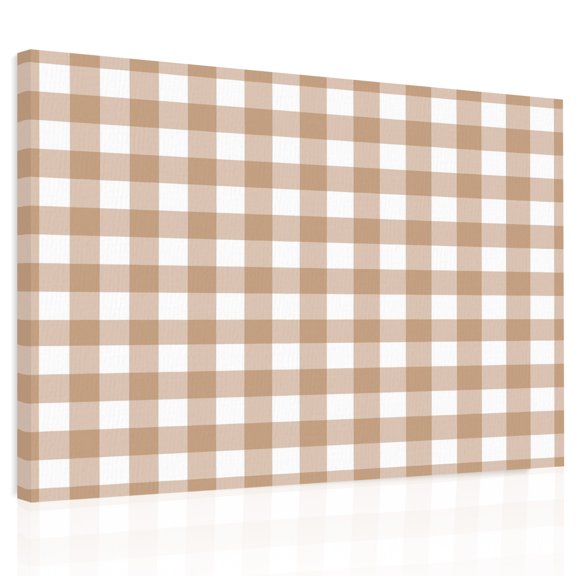 Brown Checks Canvas Print Wall Art, Beige Rustic Gingham Plaid Abstract Modern Wall Decor Modern Artwork Paintings Pictures for Living Room Framed and Stretched Ready to Hang 24" x 32"