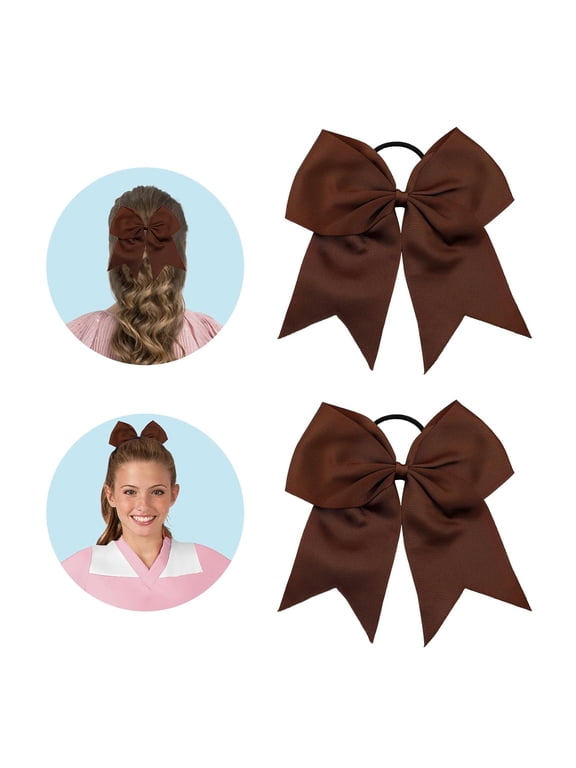 Brown Cheer Bows for Cheerleaders Cheerleading Bows 2 Pcs 8 Inch Large Hair Bow Scrunchies Ribbon Ties School Sports Softball Cheerleader Bows Hair Accessories Gifts for Girls Women