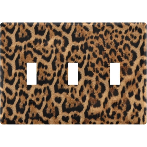 Brown Cheetah Leopard Pattern Light Switch plate Cover Real Hairy Print 3 Gang Toggle Switch Wall Plate Decorative Outlet Covers Home Decor H4.46 xL6.37in