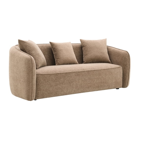 Brown Chenille Sofa with Pocket Coil Construction / Supportive and Soft Seating