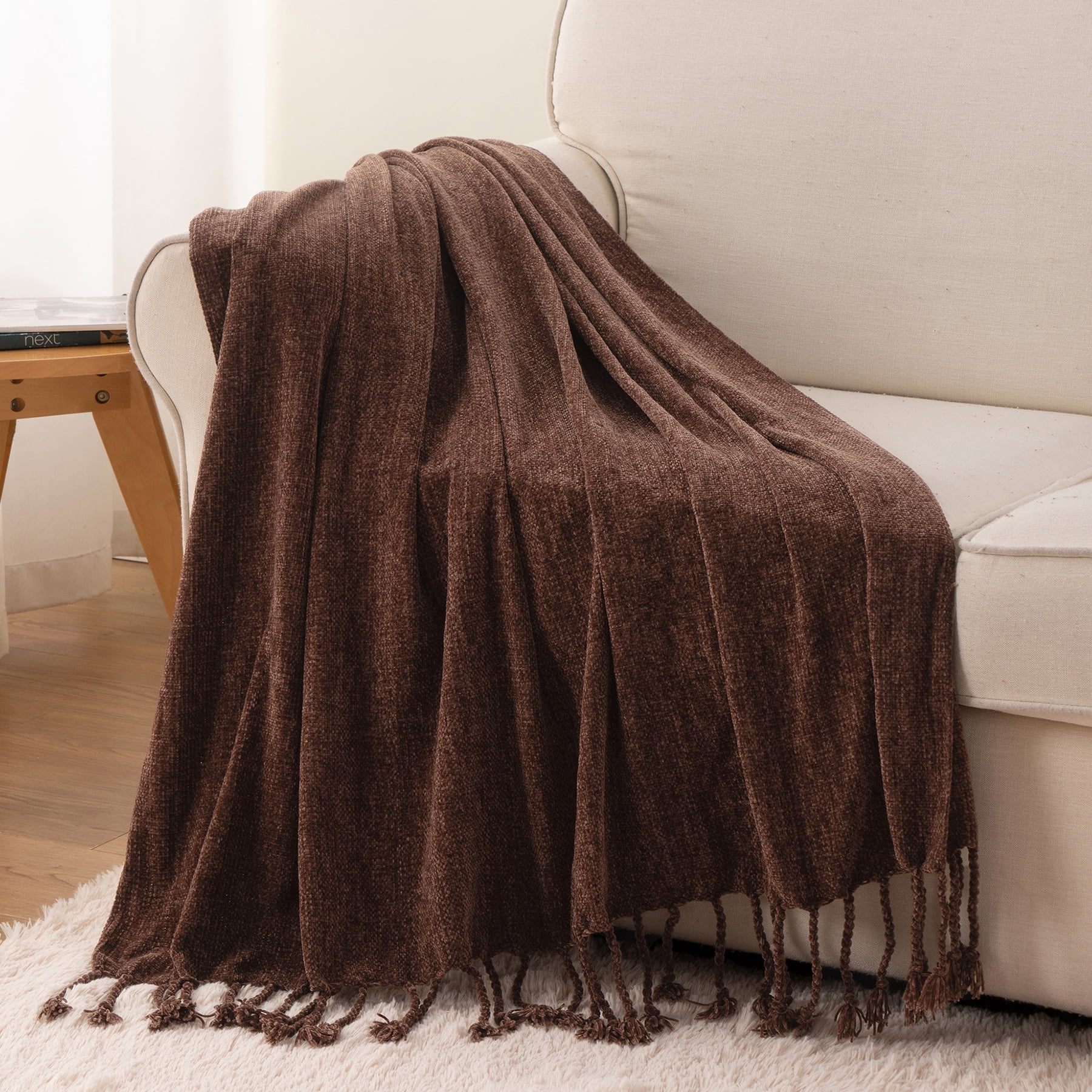 Battilo Dark Brown Chenille Throw Blanket,Chocolate Brown Knit