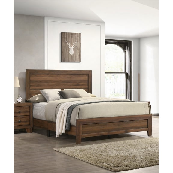 Brown Cherry 1pc Queen Size Panel Bed for Contemporary Bedroom Decor