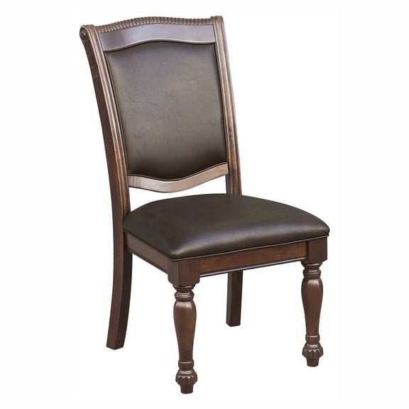 Brown Cherry Finish Side Chairs Set of 6pc Brown Faux Leather Upholstery Dining Room Furniture