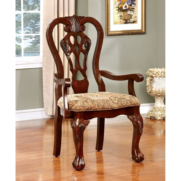 Brown Cherry Shade - Intricate Design & Damask Seating - Dining Room Arrangement - 2 Chair Classic Set