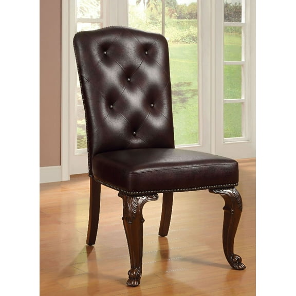 Brown Cherry Traditional Dining Room Furniture Set of 6 Side Chairs Tufted Back Design Leatherette Padded Seat Chair Kitchen