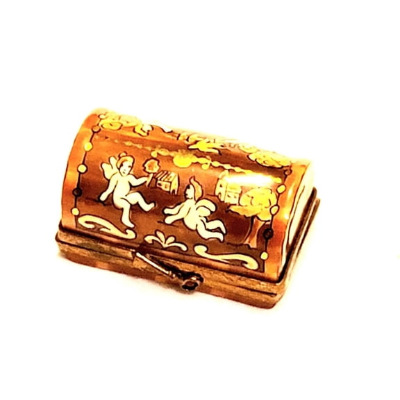 Antique Brown Chest Box for Collectors Limoges Box Porcelain Figurine