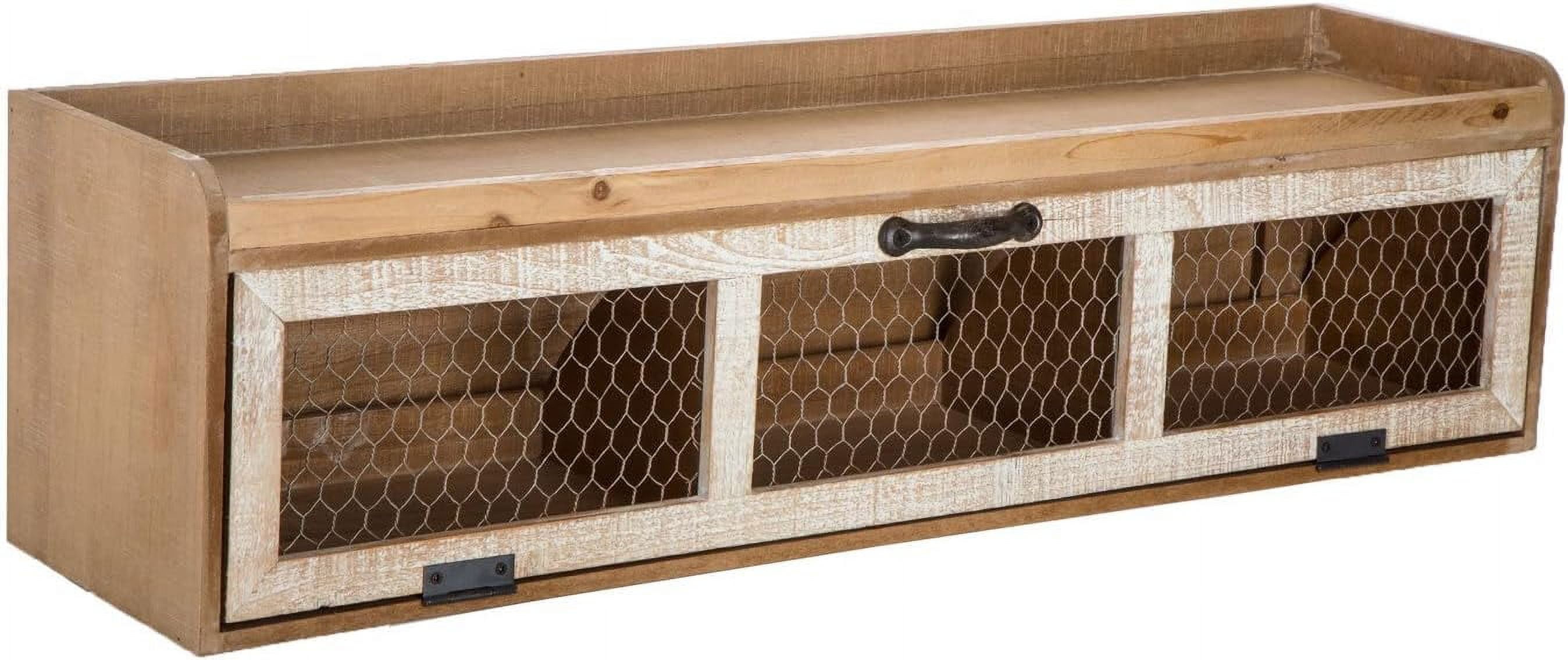 Brown Chicken Wire Wood Wall Shelf With Pull Down Drawer For Home