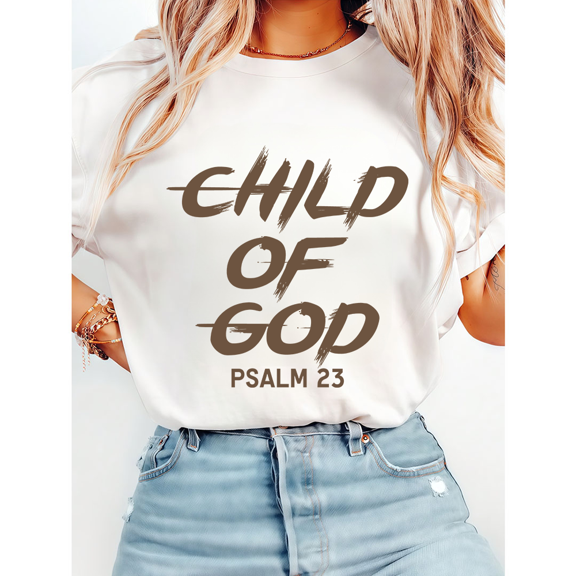 Brown Child Of God Graphic Tees for Women & Men Psalm 23 Tshirts Inspirational Faith Based Apparel Short Sleeve Shirts Casual Tops for Daily Outfits White,XL