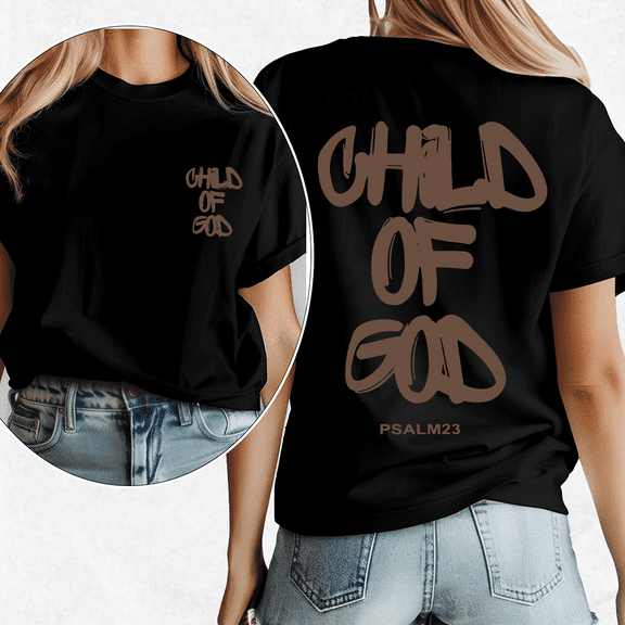 Brown Child Of God Lettering Print Tshirts Christian Psalm 23 Graphic Tees Short Sleeve Faith Bible Verse Shirts Casual Tops Religious Apparel for Holiday Black,2XL