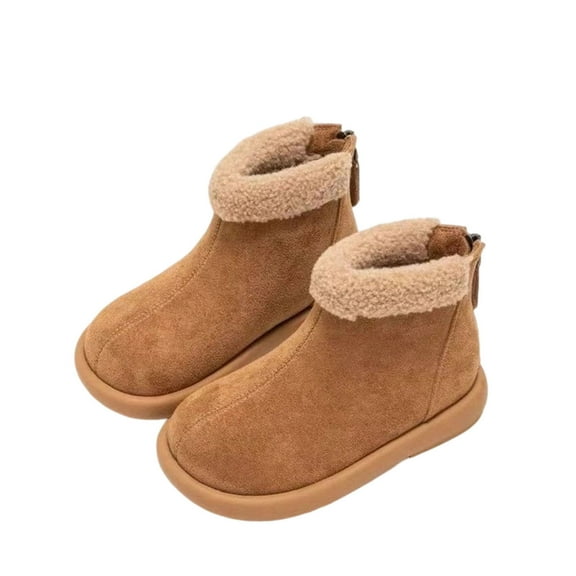 Brown Children Casual Footwear With Flock Sole And Upper For Warmth