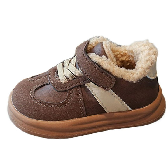 Brown Children Sports Shoes For Girls Featuring Soft Sole Fleece Lined, British Design Warm For Kids Play