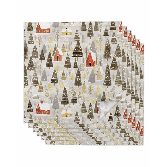 Brown Christmas Cloth Napkins Set of 6, Watercolor Tree Xmas Snowflake Washable Reusable Dinner Cocktail Napkin for Kitchen Party Wedding Banquet Holiday Baby Shower Table Decor