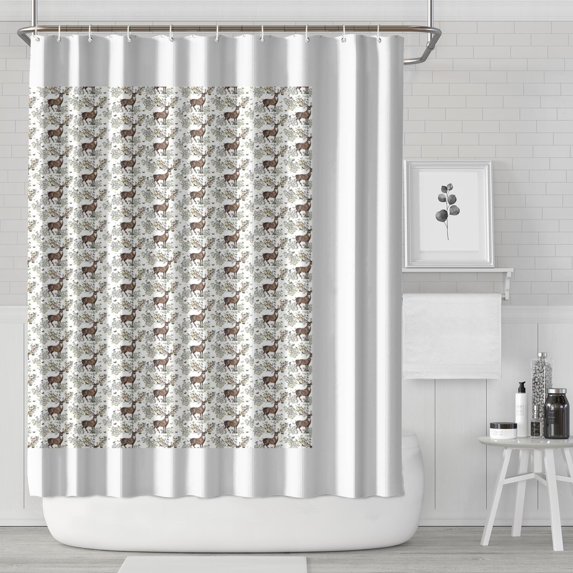 Brown Christmas Deer Pattern Shower Curtain 84"x72" ,Bathroom Decorative Shower Curtains Set with 12 Hooks,Modern Waterproof Washable Shower Curtain