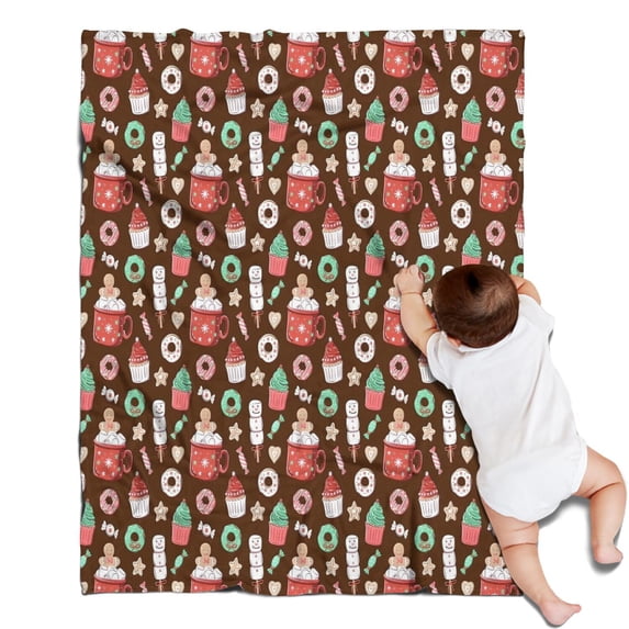 Brown Christmas Dessert Pattern Blanket,Comfortable Soft Flannel Throw Blanket,All Season,Warm Lightweight Blankets for Sofa Bed Couch Living Room Chair,30"x40"