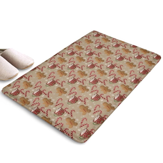 Brown Christmas Gingerbread and Drink Flannel Non Slip Door Rugs,Washable Door Mats Indoor,Decorative Door Mats,Dirt-Resistant and Absorbent Doormat for Entrance,Bedroom,Kitchen,Bathroom,31.5"x17"